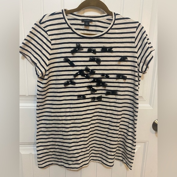 Halogen Striped short sleeve shirt with black bow detail - Picture 2 of 7